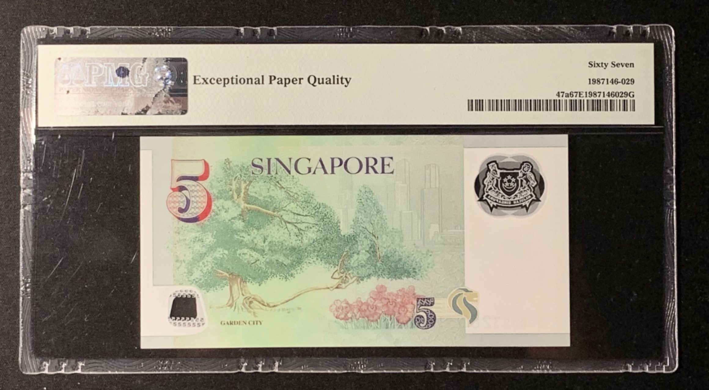紫瑗钱币——第272期拍卖—纸币场 【初版】新加坡 2005年 人像版 5元 PMG 67 EPQ （P-47a)