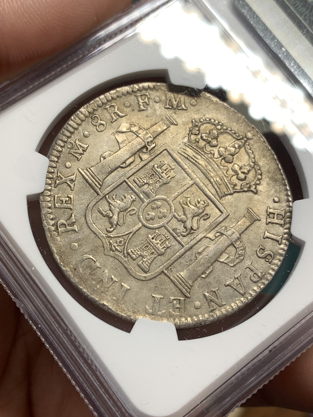 《竞宝斋》第169场-周日，周一2场 (全场包邮) NGC AU58 墨西哥 1798年 卡四 双柱 大银币 早期年份 双面深打 值得收藏