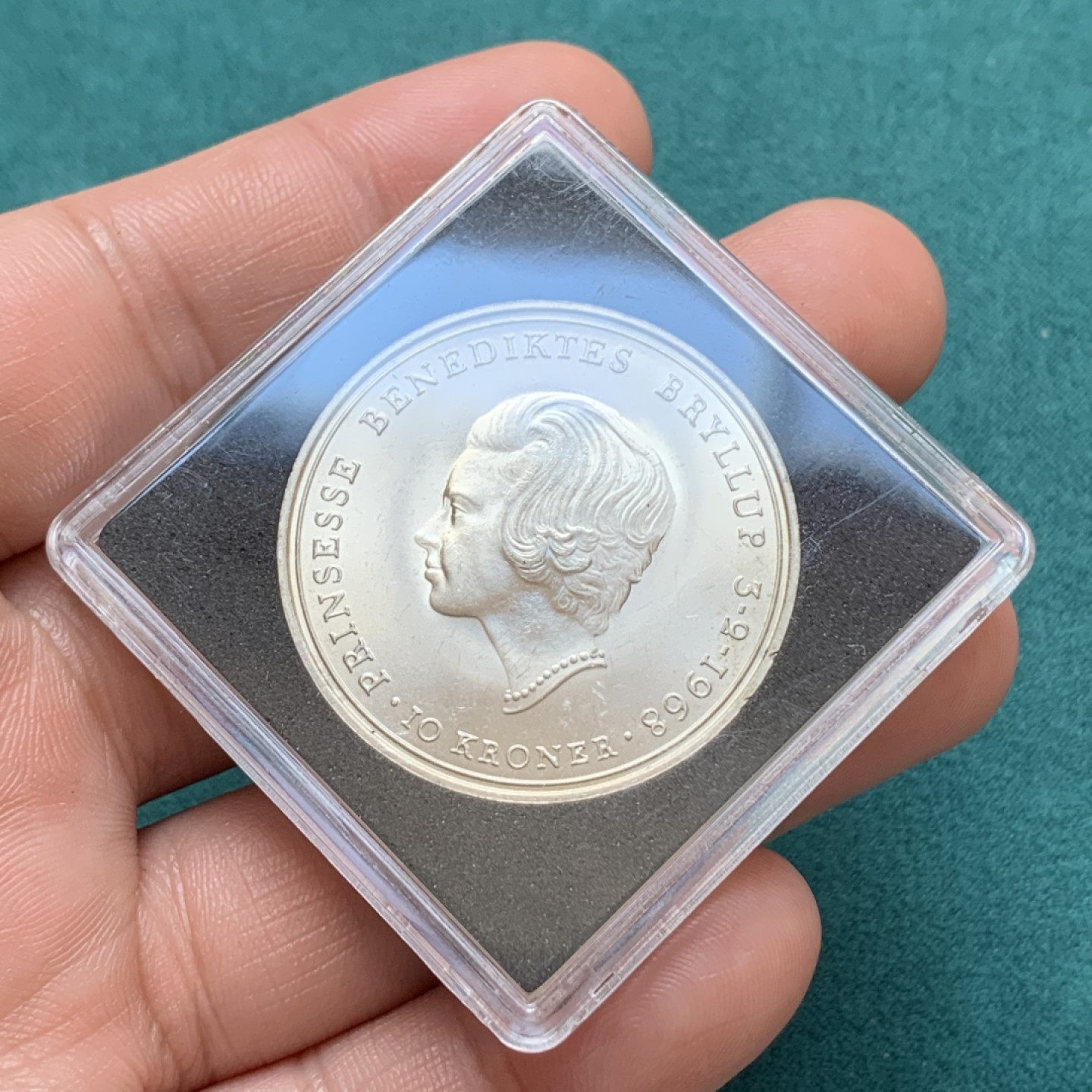 《竞宝斋》第169场-周日，周一2场 (全场包邮) 1968年丹麦本尼迪克特公主大婚10克朗银币