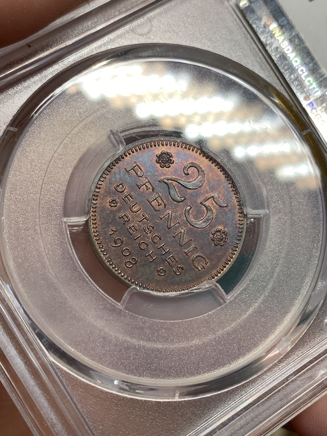 《竞宝斋》第169场-周日，周一2场 (全场包邮) PCGS-MS64 德国1908年 25芬尼 铜样币 少见品种