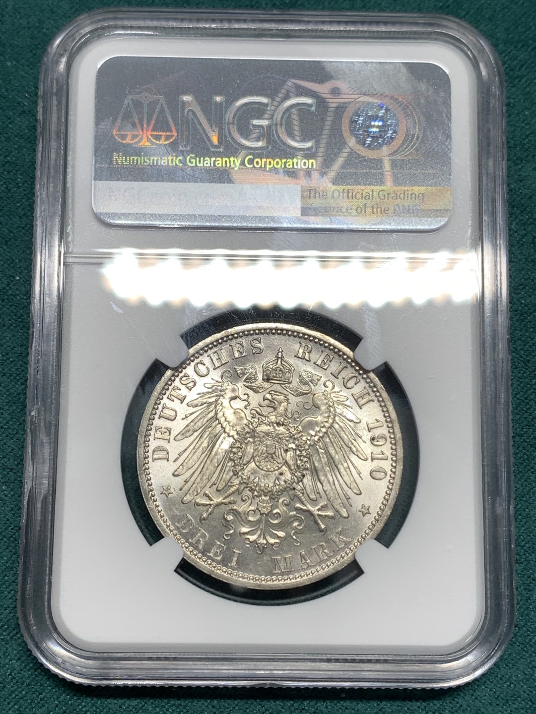 《竞宝斋》第169场-周日，周一2场 (全场包邮) NGC MS63 德国普鲁士 1910年威廉二世 3马克银币 流通币 难得