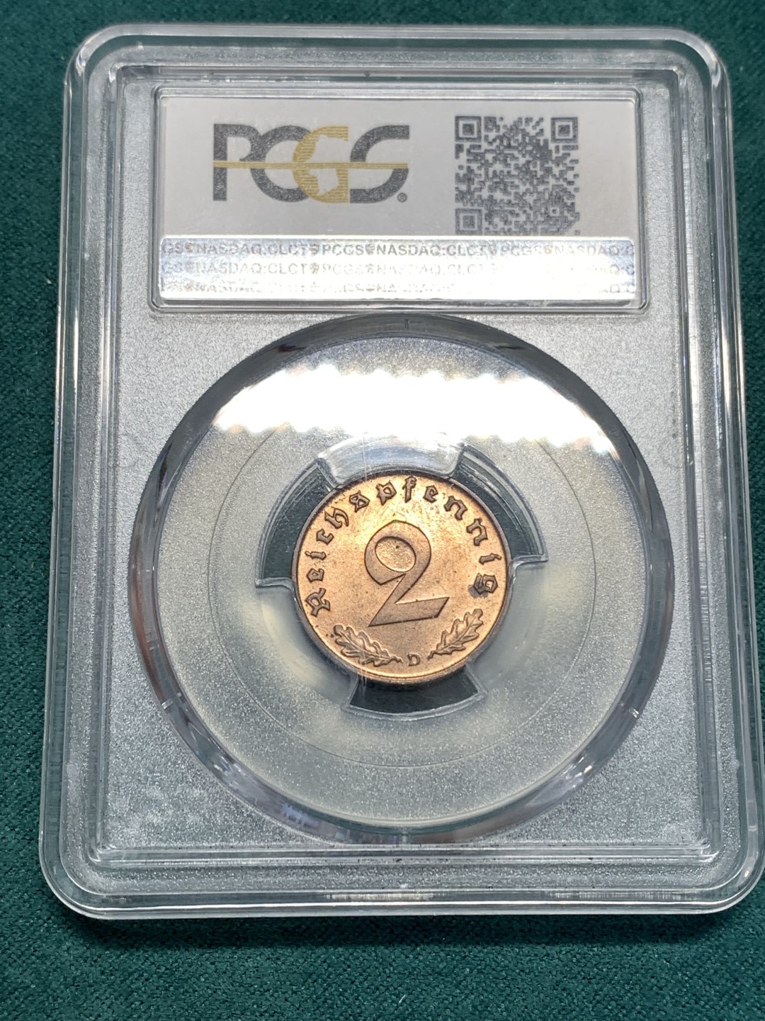 《竞宝斋》第169场-周日，周一2场 (全场包邮) PCGS MS65RD 德国1939年2芬尼 高分原光铜币，难在RD