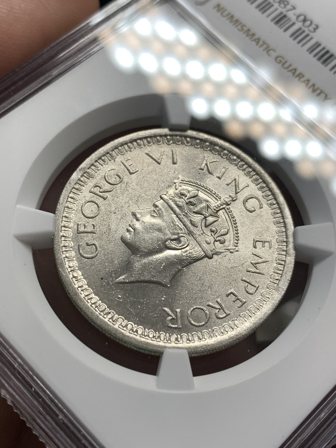 《竞宝斋》第169场-周日，周一2场 (全场包邮) NGC MS63 英属印度1945  乔治六世1卢比银币