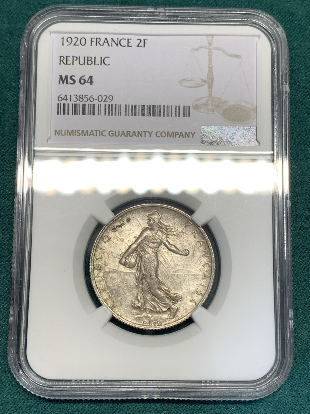 《竞宝斋》第169场-周日，周一2场 (全场包邮) NGC-MS64 法国1920年 播种女神 2法郎银币 顶级品相