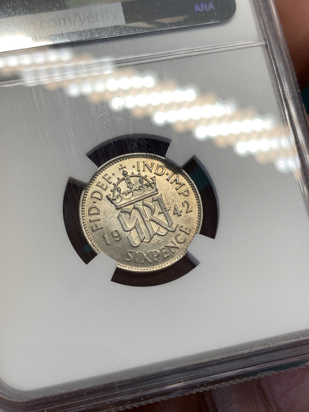 《竞宝斋》第169场-周日，周一2场 (全场包邮) NGC-MS62 英国1942年 乔六6便士 原光好品