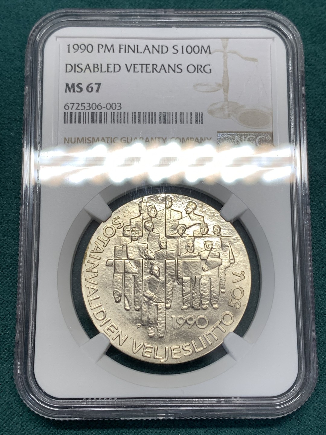 《竞宝斋》第169场-周日，周一2场 (全场包邮) NGC MS67 芬兰1990苏芬战争50年银币 100马克 克劳斯获奖币