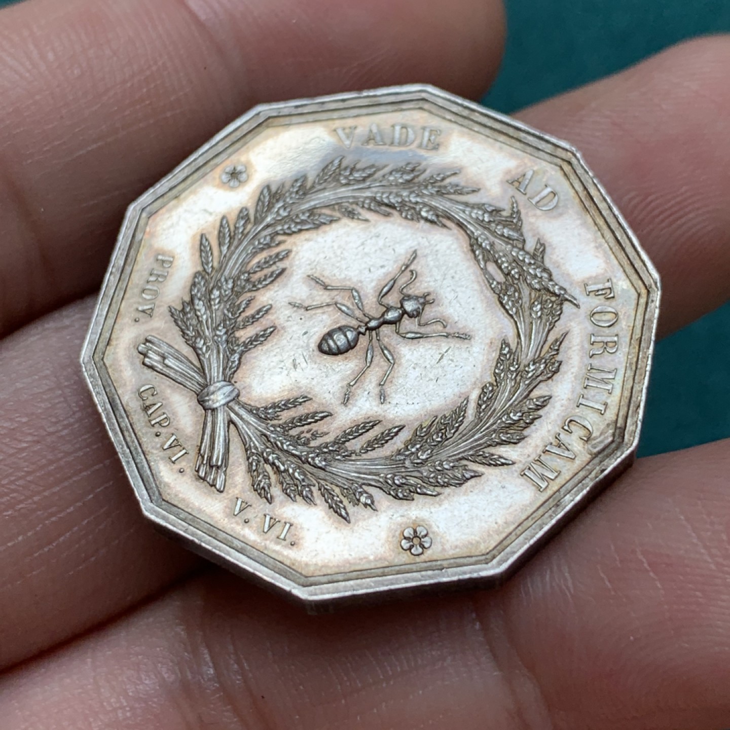 《竞宝斋》第169场-周日，周一2场 (全场包邮) 法国十角银质代币，里昂储蓄和普罗维登斯储蓄银行，16.66g，32.7mm，丰饶角边铭，少见品种