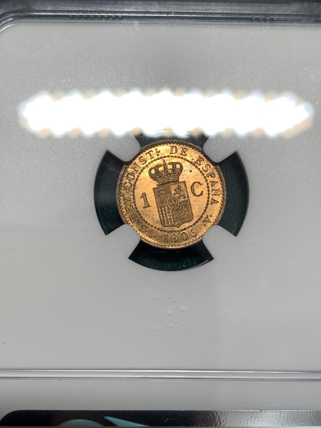 《竞宝斋》第169场-周日，周一2场 (全场包邮) NGC MS65RD 西班牙1906 阿方索十三世1分铜币 完美品相