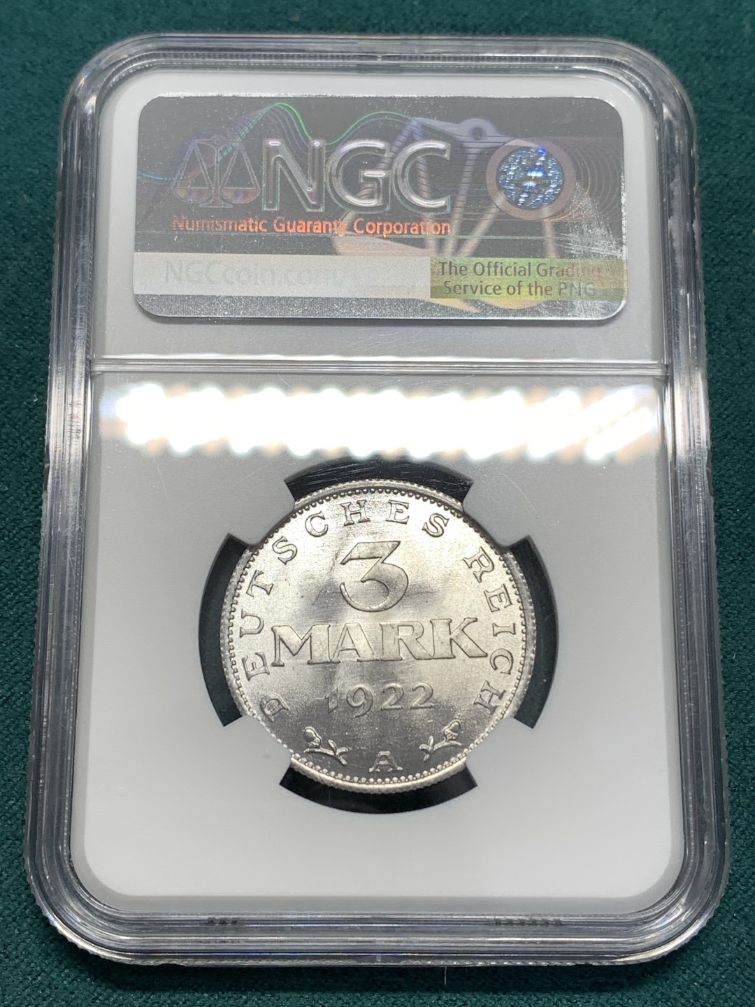 《竞宝斋》第169场-周日，周一2场 (全场包邮) NGC-MS67 德国 1922年3马克铝币 顶级分数