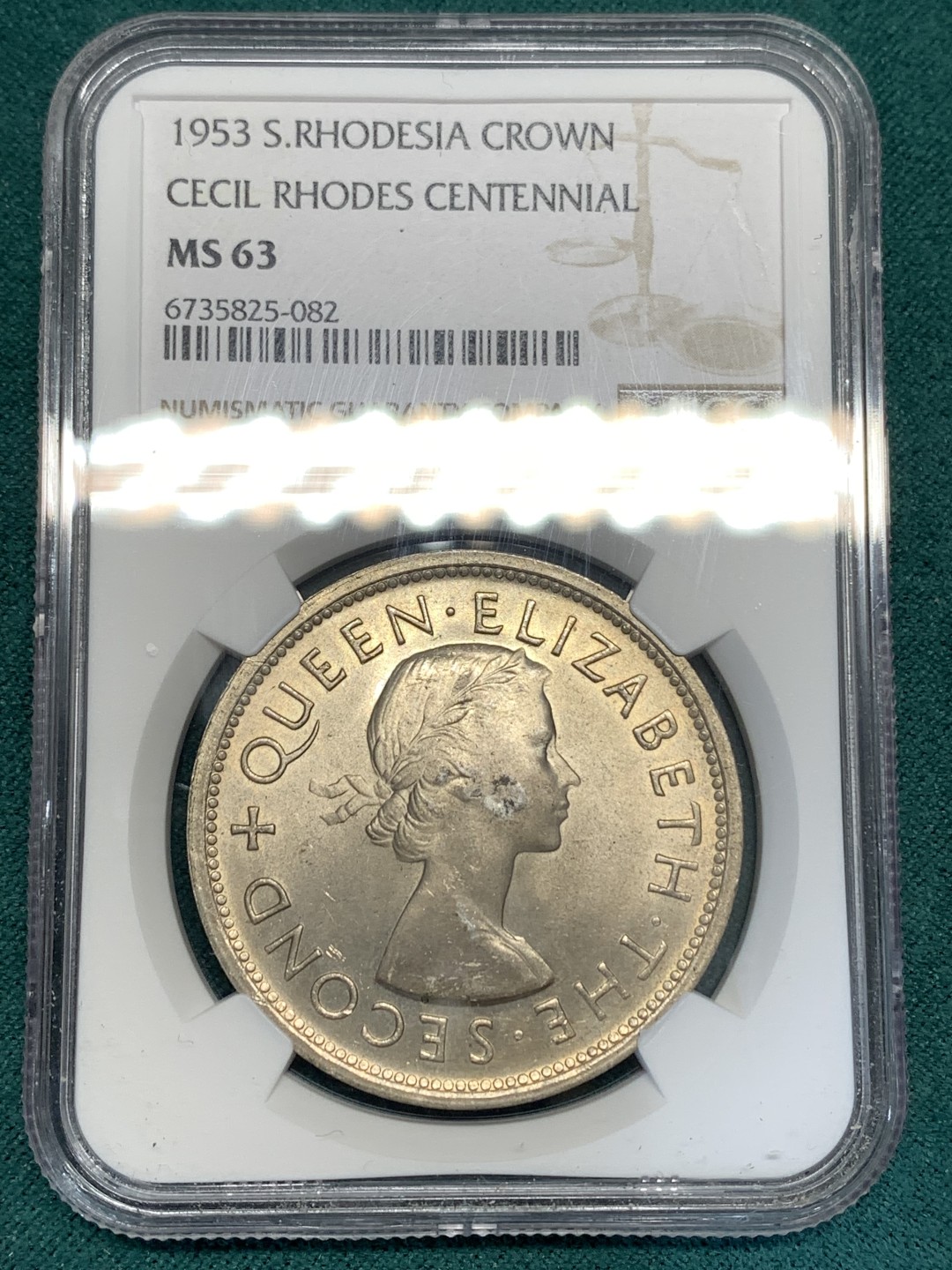 《竞宝斋》第169场-周日，周一2场 (全场包邮) NGC-MS63 南罗德西亚1953年 1克朗大银币 粉光好品