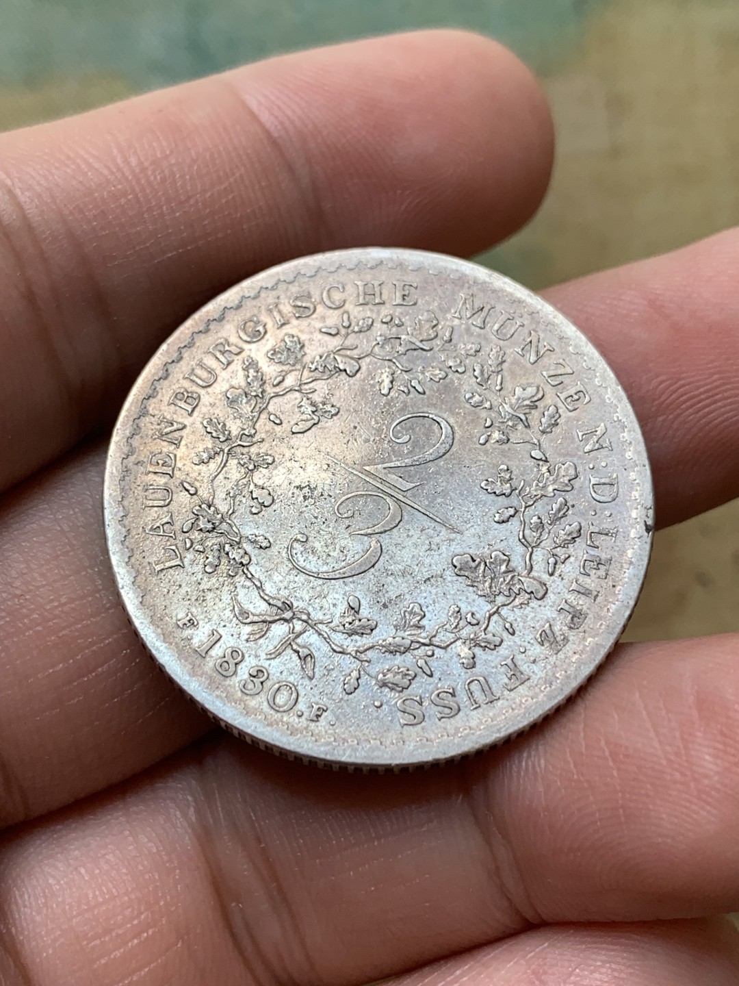 《竞宝斋》第169场-周日，周一2场 (全场包邮) 德意志邦劳恩堡1830年2/3泰勒（稀少品种，该邦国19世纪发行的唯一一枚硬币，发行量仅4000枚）