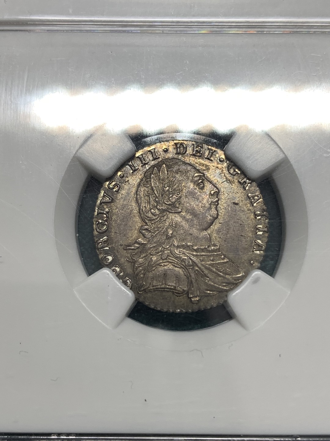 《竞宝斋》第169场-周日，周一2场 (全场包邮) NGC-MS62 英国1787年 乔三 6便士银币 深彩包浆 难得