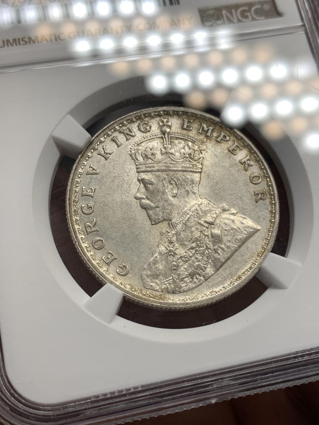 《竞宝斋》第169场-周日，周一2场 (全场包邮) NGC-MS61 英属印度 1916c 乔治五世1卢比银币  潜力品种