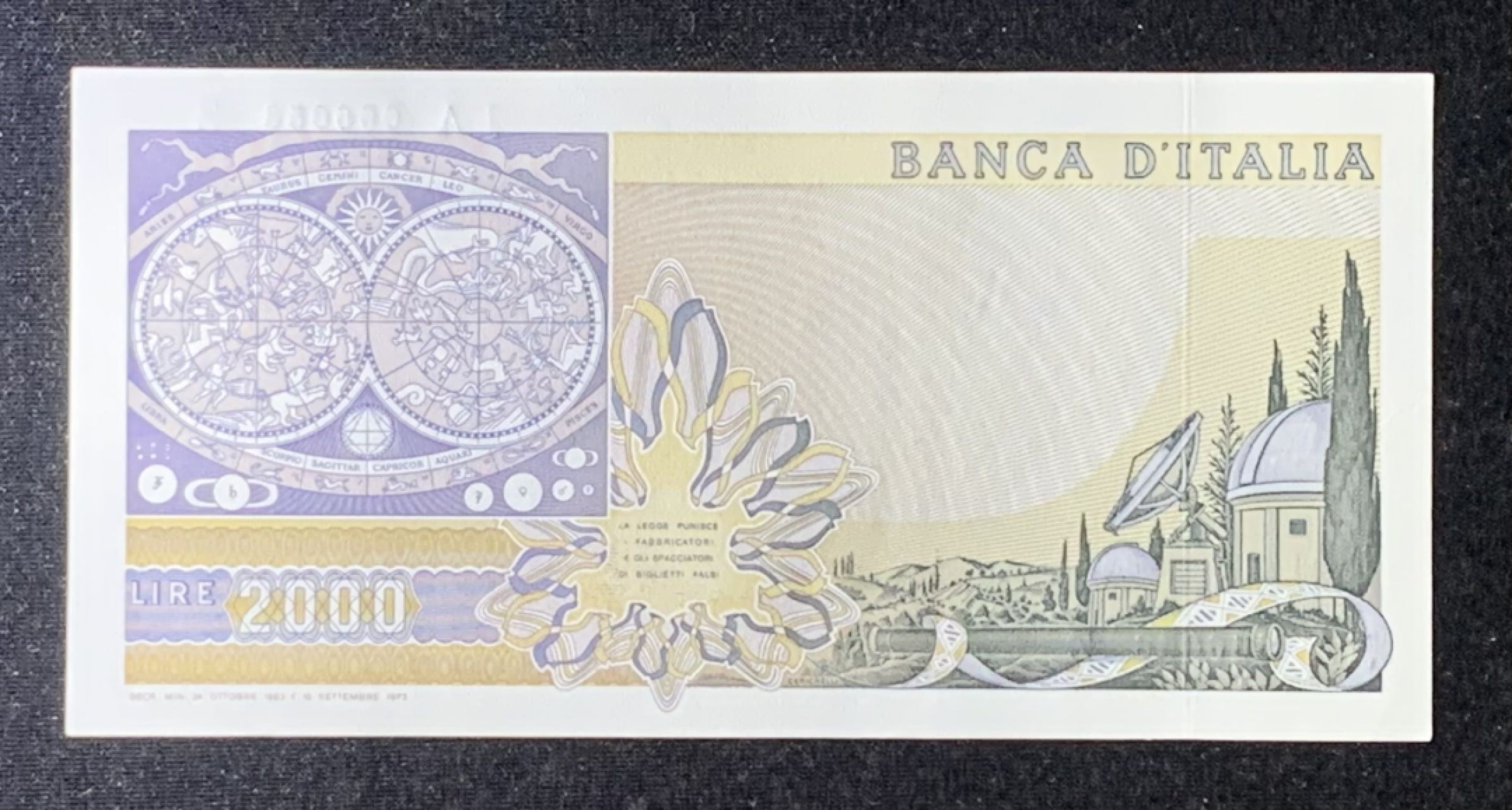 紫瑗钱币——第274期拍卖—纸币场 意大利 1973年 伽利略 2000里拉 好号 UNC