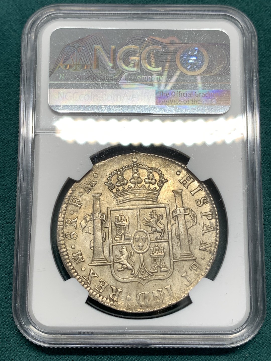 《竞宝斋》第169场-周日，周一2场 (全场包邮) NGC AU58 墨西哥 1798年 卡四 双柱 大银币 早期年份 双面深打 值得收藏