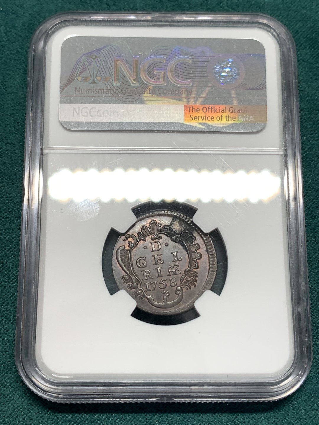 《竞宝斋》第169场-周日，周一2场 (全场包邮) NGC UNCD 荷兰GELDERLAND 1758年 1 DUIT 少见品种