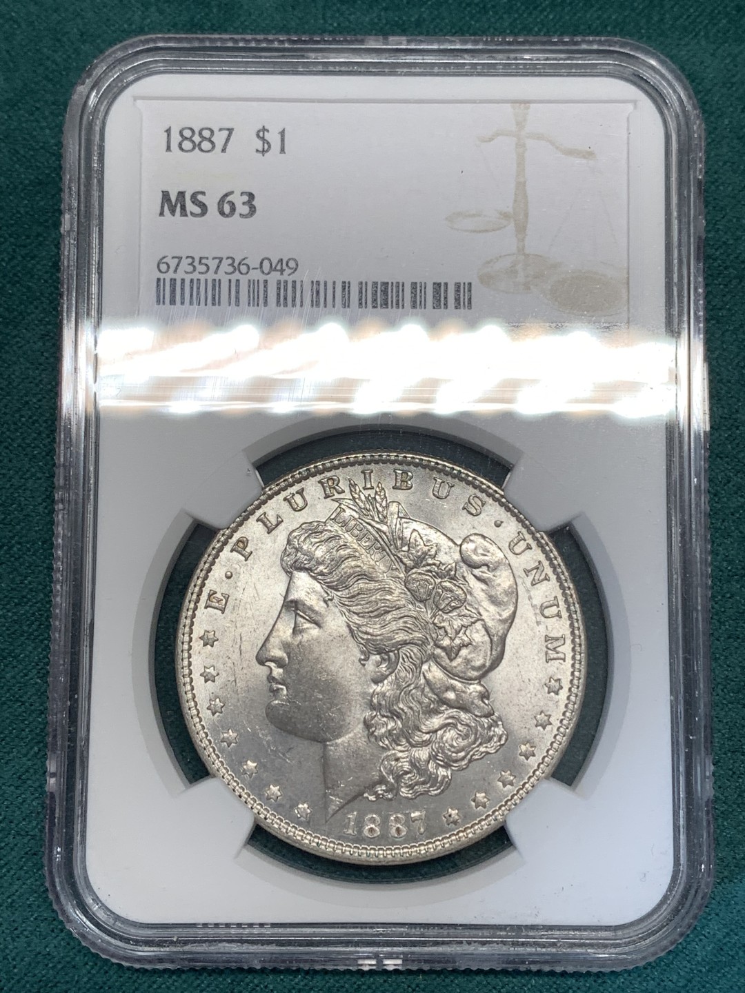 《竞宝斋》第169场-周日，周一2场 (全场包邮) NGC-MS63 美国1887年 摩根一元 原光好品