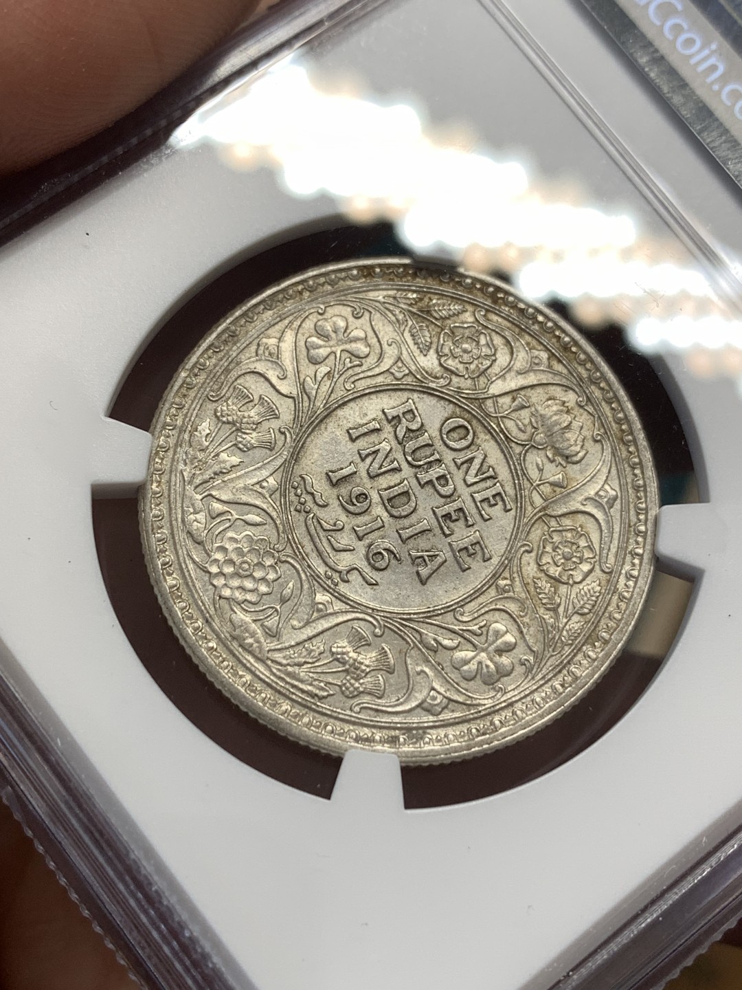 《竞宝斋》第169场-周日，周一2场 (全场包邮) NGC-MS61 英属印度 1916c 乔治五世1卢比银币  潜力品种