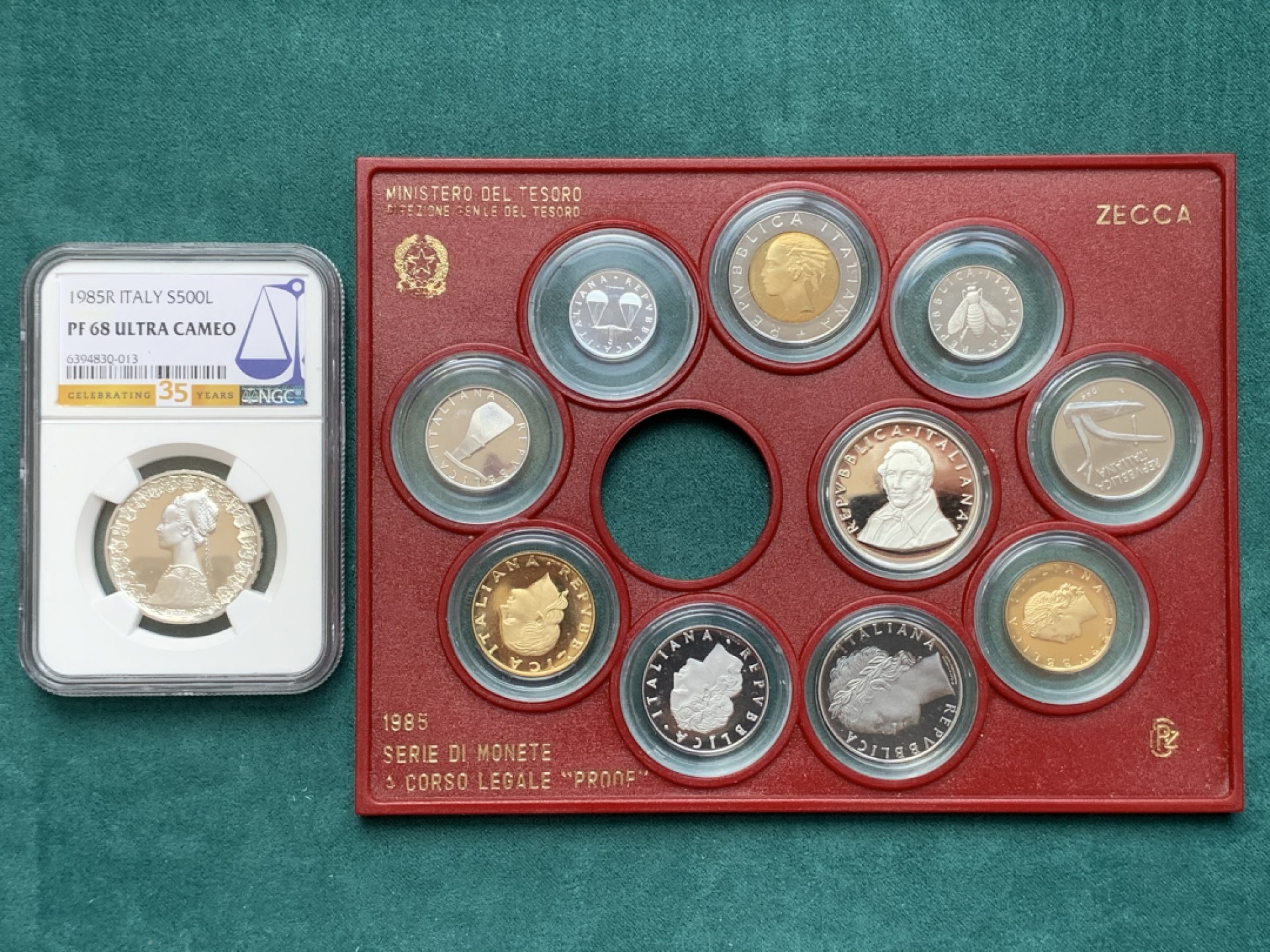 《竞宝斋》第169场-周日，周一2场 (全场包邮) NGC PF68UC 意大利 1985 精制套币 帆船已入盒，共2枚银币 状态难得