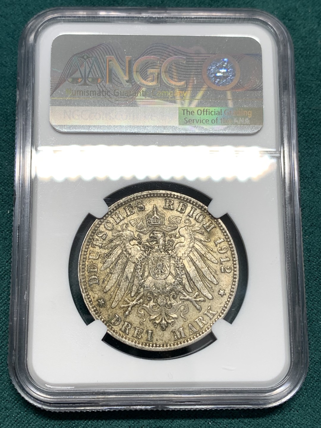 《竞宝斋》第169场-周日，周一2场 (全场包邮) NGC-AU58 德国 1912J 汉堡自由市 3马克银币