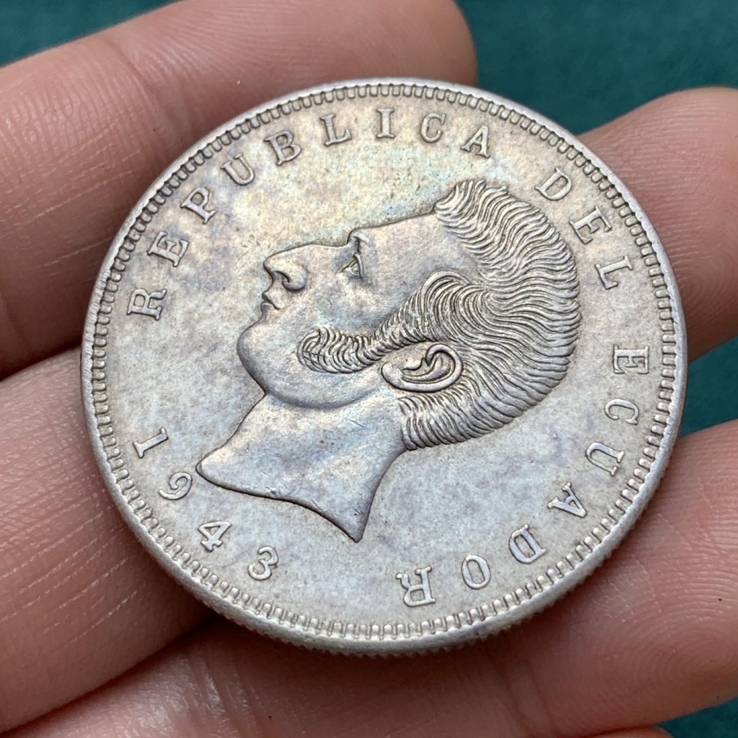 《竞宝斋》第169场-周日，周一2场 (全场包邮) 厄瓜多尔1943年MO 5苏克雷大银币