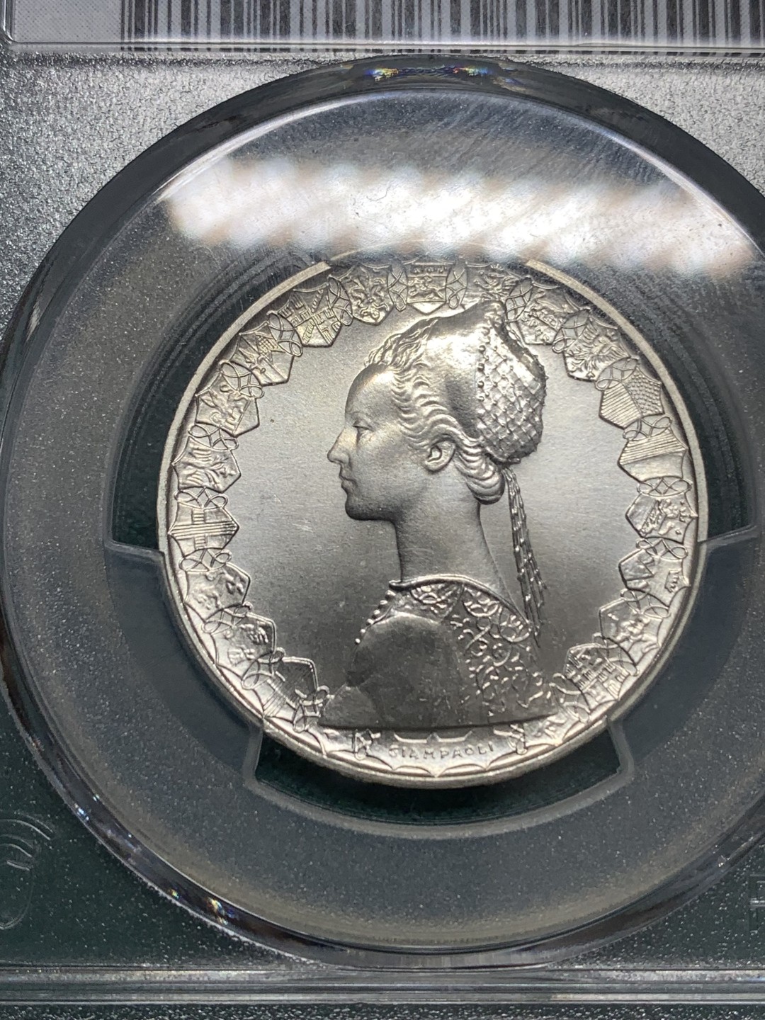 《竞宝斋》第169场-周日，周一2场 (全场包邮) PCGS-MS67 1998年 意大利 少女与帆船 500里拉 银币 亚军分 更高分仅一枚