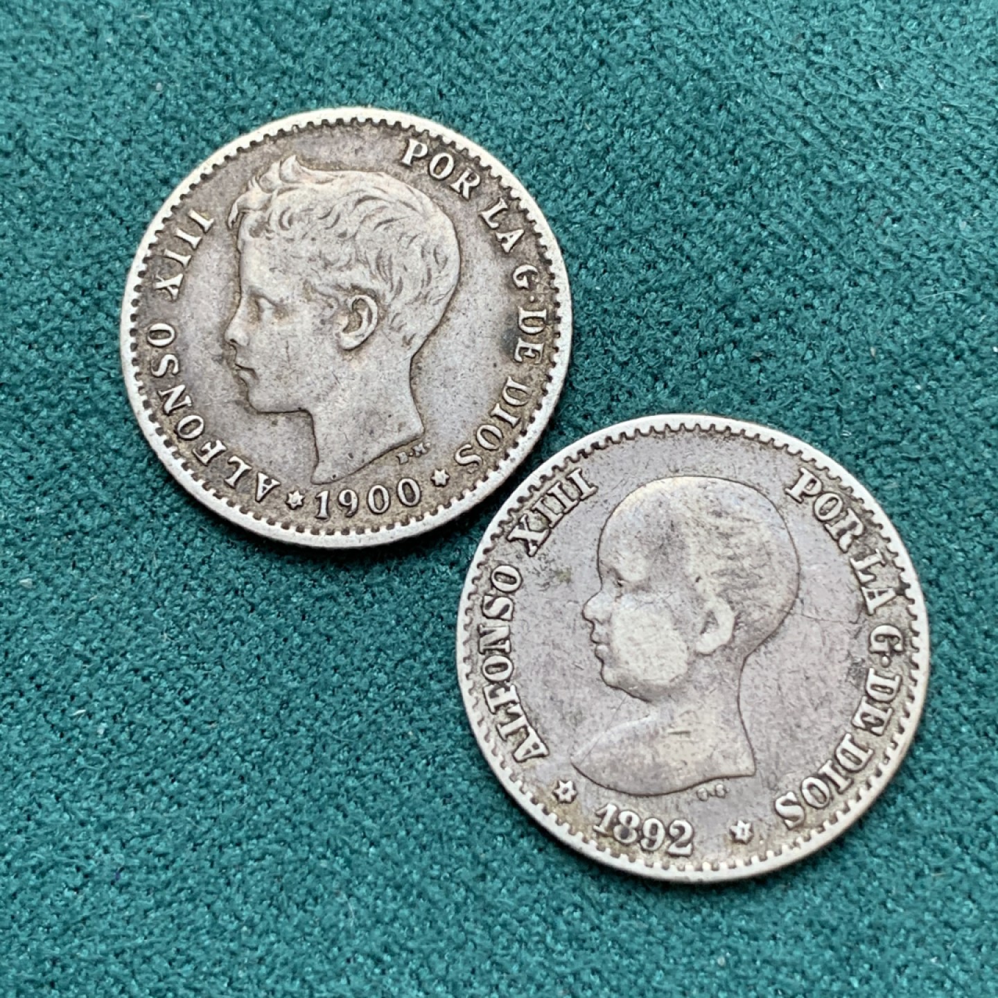 《竞宝斋》第169场-周日，周一2场 (全场包邮) 西班牙银币2枚一组 阿方索十三世 50分银币两个 小孩头+小光头