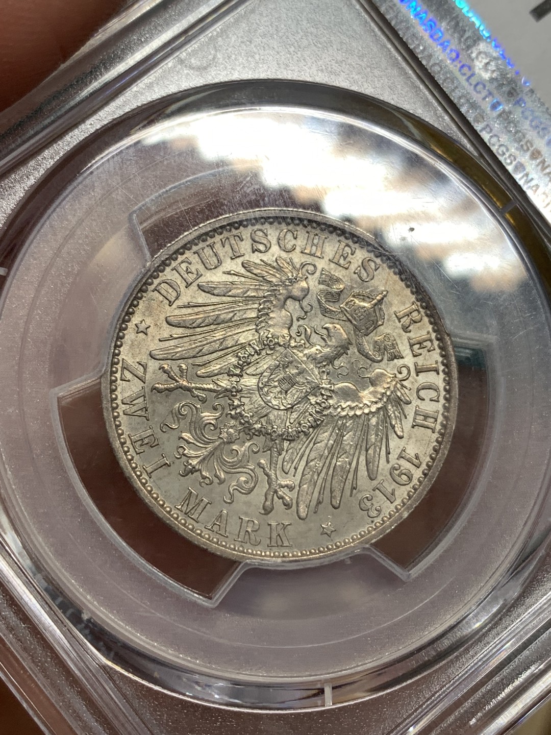 《竞宝斋》第169场-周日，周一2场 (全场包邮) PCGS-MS64 德国 1913年 普鲁士 军装 2马克 银币 好彩