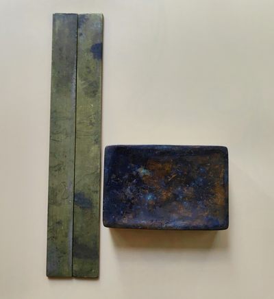 民国金文汉瓦文墨盒镇尺套件-墨盒有上下题款 民国金文汉瓦文墨盒镇尺套件-墨盒有上下题款