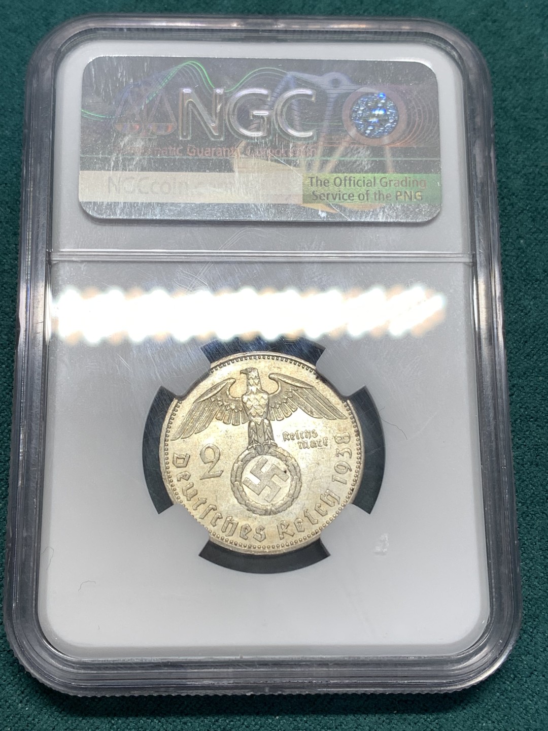 《竞宝斋》第169场-周日，周一2场 (全场包邮) NGC-MS62 德国 1938年 兴登堡  2马克 银币