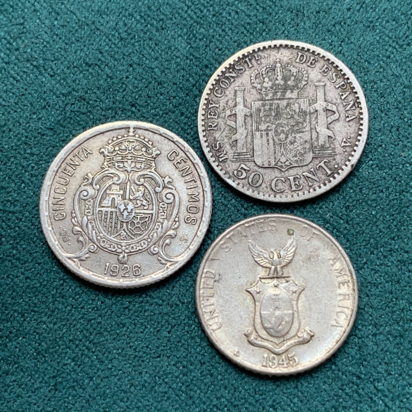 《竞宝斋》第169场-周日，周一2场 (全场包邮) 银币3枚一组 阿方索十三世 50分银币2枚+美占菲律宾 打铁10分银币一枚