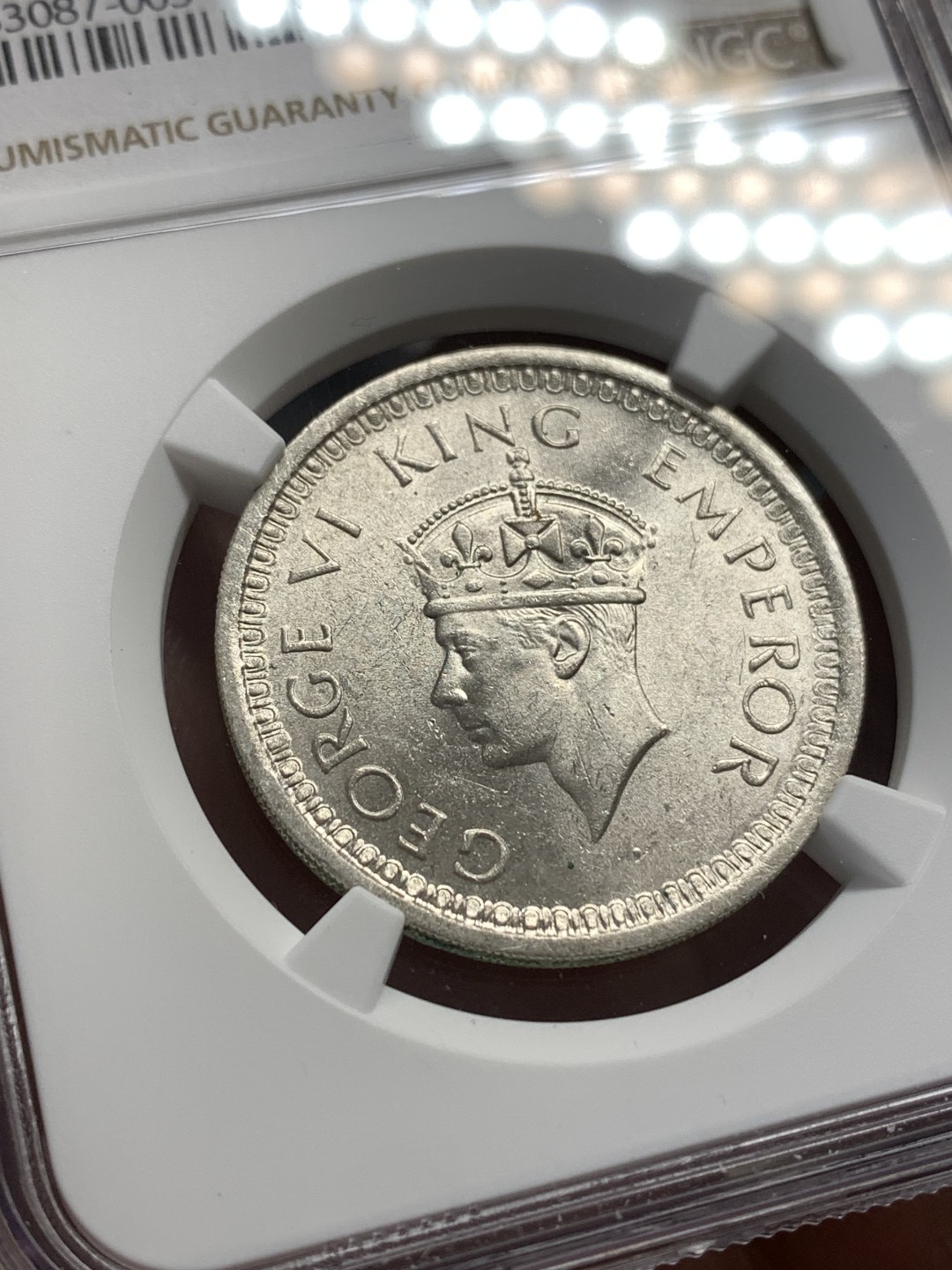 《竞宝斋》第169场-周日，周一2场 (全场包邮) NGC MS63 英属印度1945  乔治六世1卢比银币