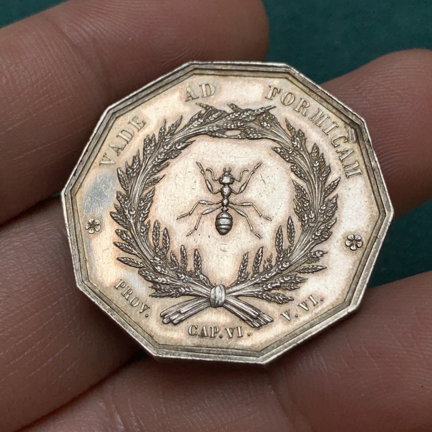 《竞宝斋》第169场-周日，周一2场 (全场包邮) 法国十角银质代币，里昂储蓄和普罗维登斯储蓄银行，16.66g，32.7mm，丰饶角边铭，少见品种