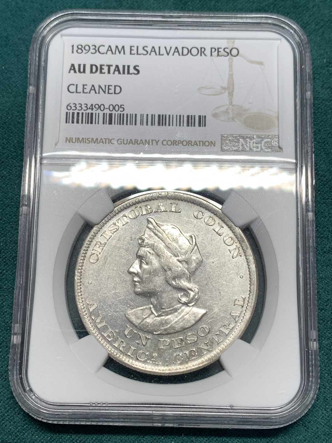 《竞宝斋》第169场-周日，周一2场 (全场包邮) NGC AUD  1893  萨尔瓦多1比索大银币 发行量第二少的年份 南美洲大热品种