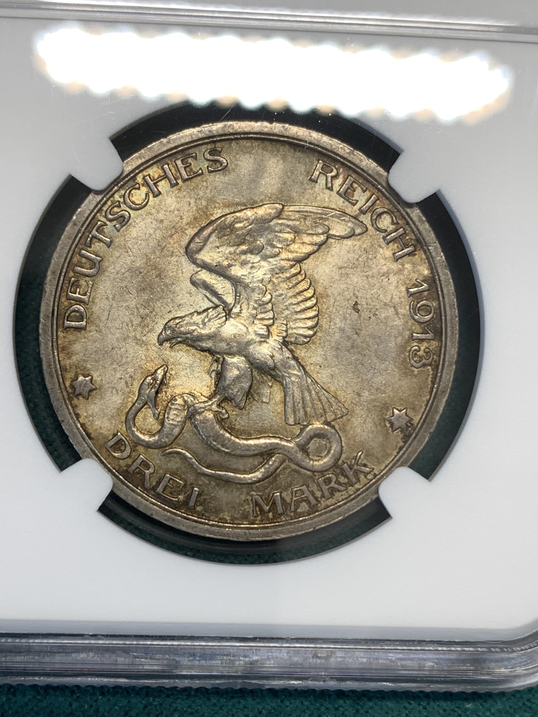 《竞宝斋》第169场-周日，周一2场 (全场包邮) NGC-MS63 德国 1913年 3马克 战胜拿破仑 银币 银光熠熠 底板完整 浮雕繁复 入门纪念马克