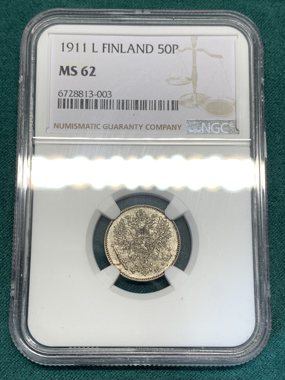 《竞宝斋》第169场-周日，周一2场 (全场包邮) NGC-MS62 俄属芬兰1911年 双头鹰50分银币