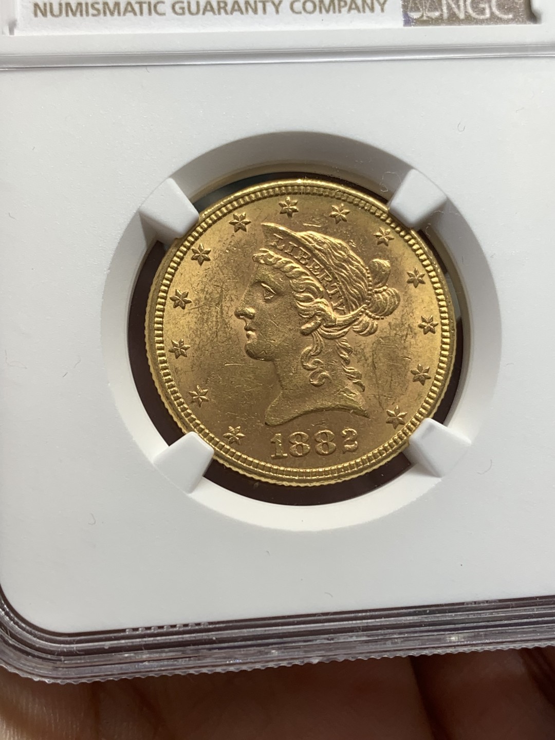 《竞宝斋》第169场-周日，周一2场 (全场包邮) NGC MS60 1882年美国自由女神10美元金币 16.718克 900金 直径27MM 厚2MM