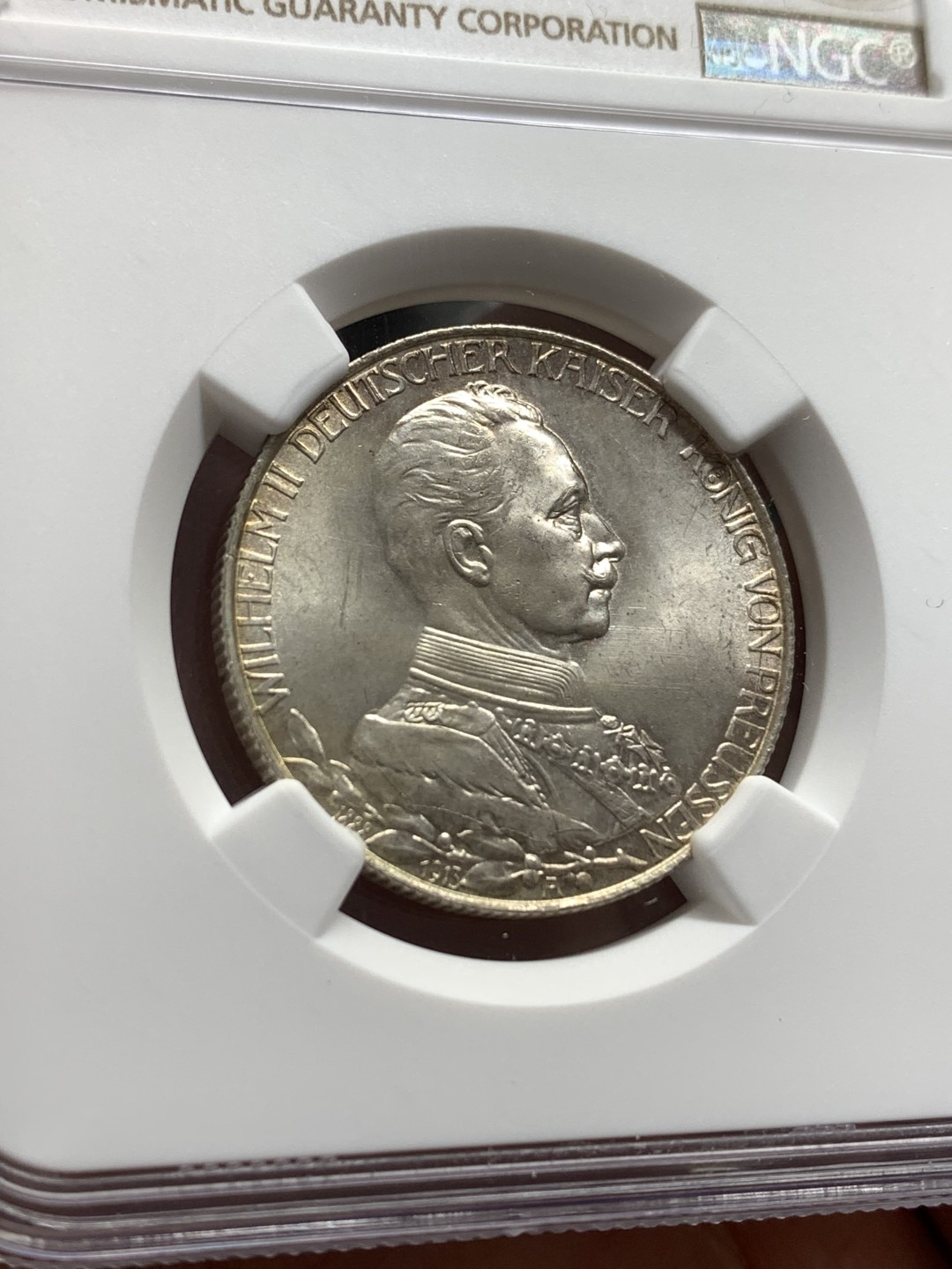 《竞宝斋》第169场-周日，周一2场 (全场包邮) NGC-MS63 德国 1913年 普鲁士 军装 2马克 银币 好彩