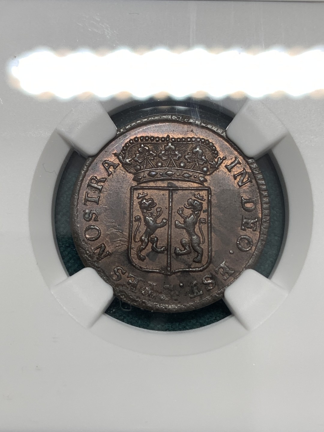 《竞宝斋》第169场-周日，周一2场 (全场包邮) NGC UNCD 荷兰GELDERLAND 1758年 1 DUIT 少见品种