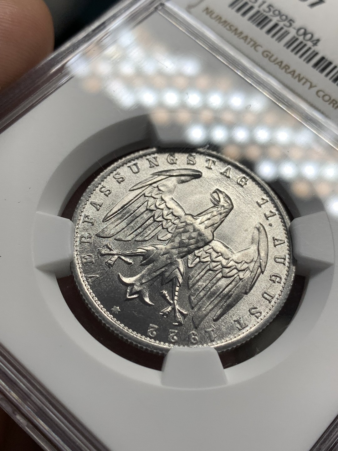 《竞宝斋》第169场-周日，周一2场 (全场包邮) NGC-MS67 德国 1922年3马克铝币 顶级分数