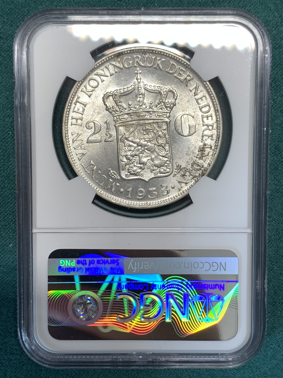 《竞宝斋》第169场-周日，周一2场 (全场包邮) NGC-MS61 荷兰1938年 威廉米娜女王 2.5盾 原光好品