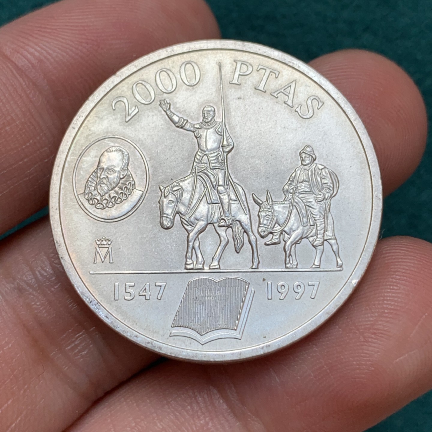 《竞宝斋》第169场-周日，周一2场 (全场包邮) 西班牙1997年 唐吉歌德 2000比塞塔 18克大银币 925银