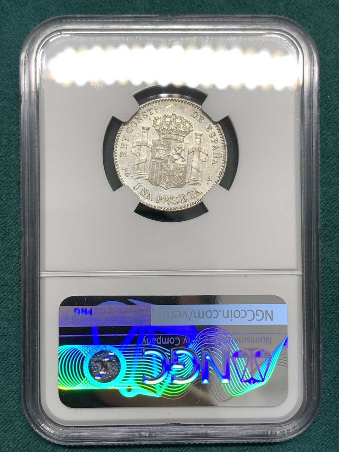 《竞宝斋》第169场-周日，周一2场 (全场包邮) NGC UNCD  西班牙 1896（96）年1比塞塔银币