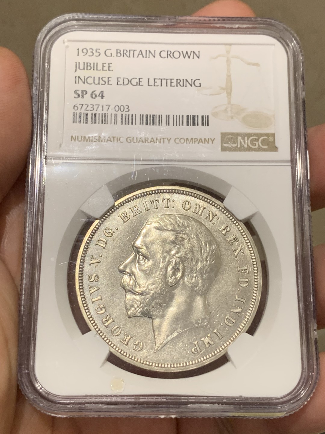 《竞宝斋》第169场-周日，周一2场 (全场包邮) NGC SP64 英国1935年乔治五世马剑一克朗银币，SP特制版本 NGC极少标注SP