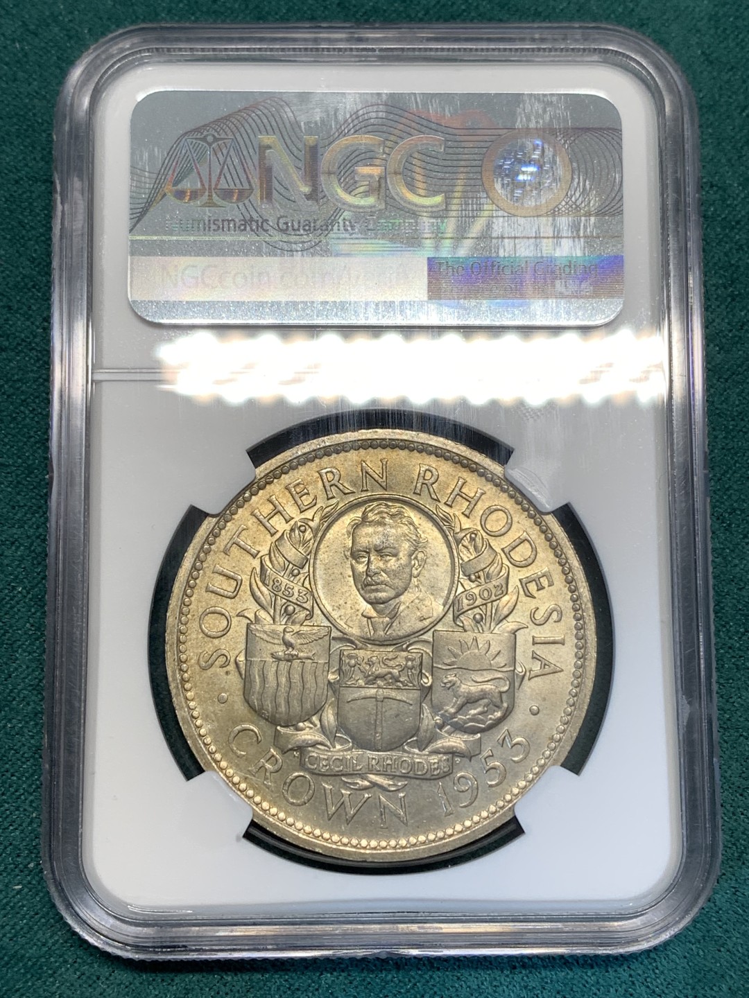 《竞宝斋》第169场-周日，周一2场 (全场包邮) NGC-MS63 南罗德西亚1953年 1克朗大银币 粉光好品