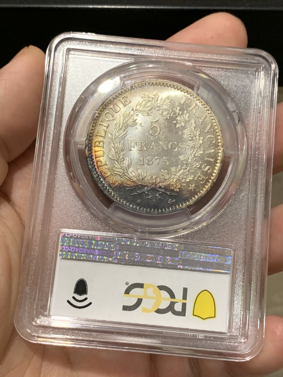 《竞宝斋》第169场-周日，周一2场 (全场包邮) PCGS MS65+ 法国 1875年 大力神 5法郎银币 底板丝滑 极美状态 发行量不足1873A的1/10