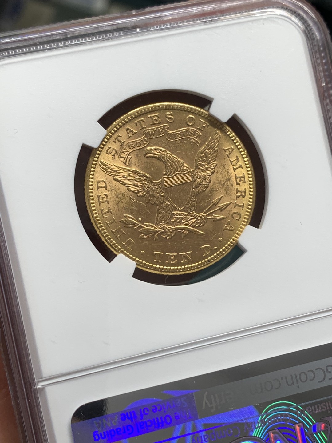 《竞宝斋》第169场-周日，周一2场 (全场包邮) NGC MS60 1882年美国自由女神10美元金币 16.718克 900金 直径27MM 厚2MM