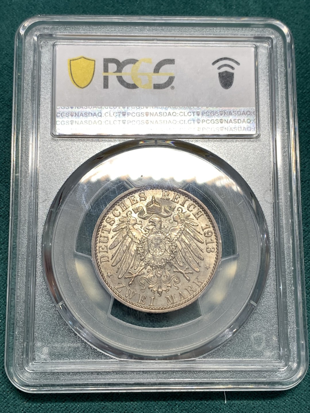 《竞宝斋》第169场-周日，周一2场 (全场包邮) PCGS-MS64 德国 1913年 普鲁士 军装 2马克 银币 好彩