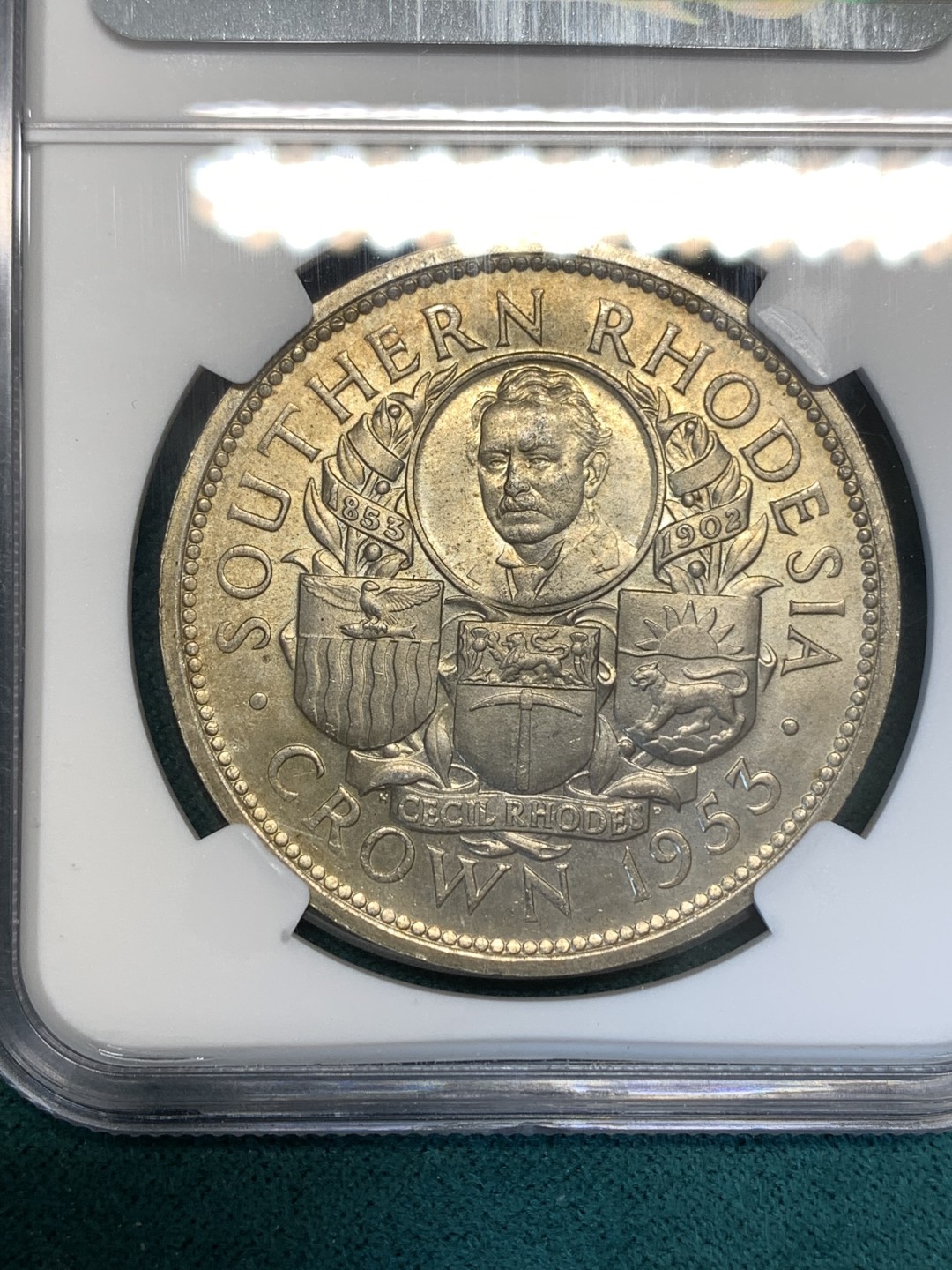 《竞宝斋》第169场-周日，周一2场 (全场包邮) NGC-MS63 南罗德西亚1953年 1克朗大银币 粉光好品