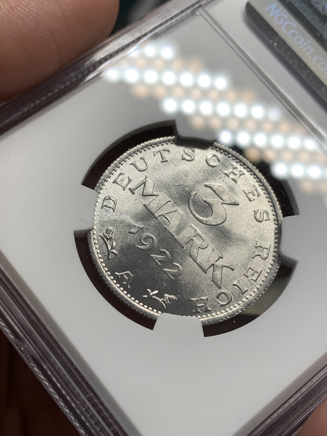 《竞宝斋》第169场-周日，周一2场 (全场包邮) NGC-MS67 德国 1922年3马克铝币 顶级分数